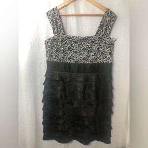 R&M Richards Womens size 18 Beaded Ruffle Black sleeveless Dress Party‎ Cocktail